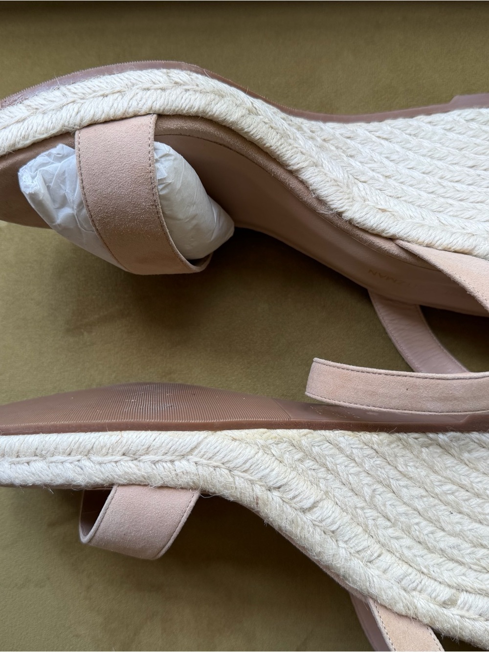 Stuart Weitzman Blush Suede Espadrille Wedge Sandals - Picture 5 of 10